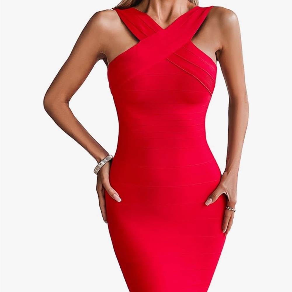 Elegant halter Red Bandage Dress XS s m l xl